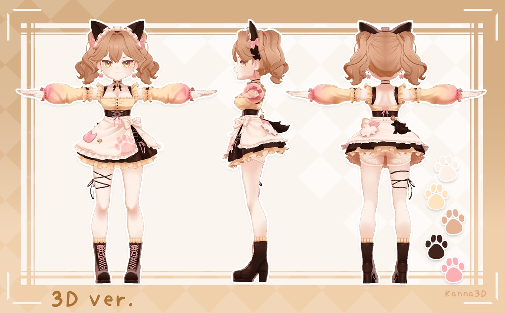オリジナル3Dモデル 【猫カフェメイド】Cat Cafe Maid