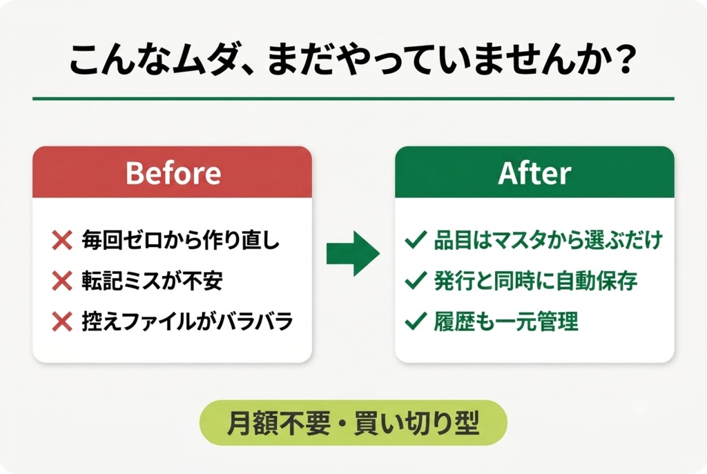 【Excelマクロ】見積書・納品書・請求書を選ぶだけで自動作成|フリーランス・個人事業主向け 買い切りテンプレート