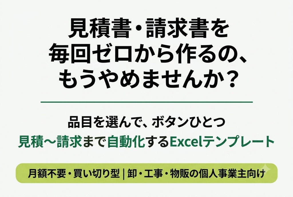 【Excelマクロ】見積書・納品書・請求書を選ぶだけで自動作成|フリーランス・個人事業主向け 買い切りテンプレート