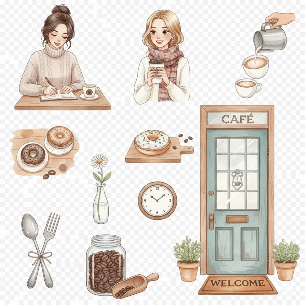 カフェ水彩クリップアートコレクション|100点+セット