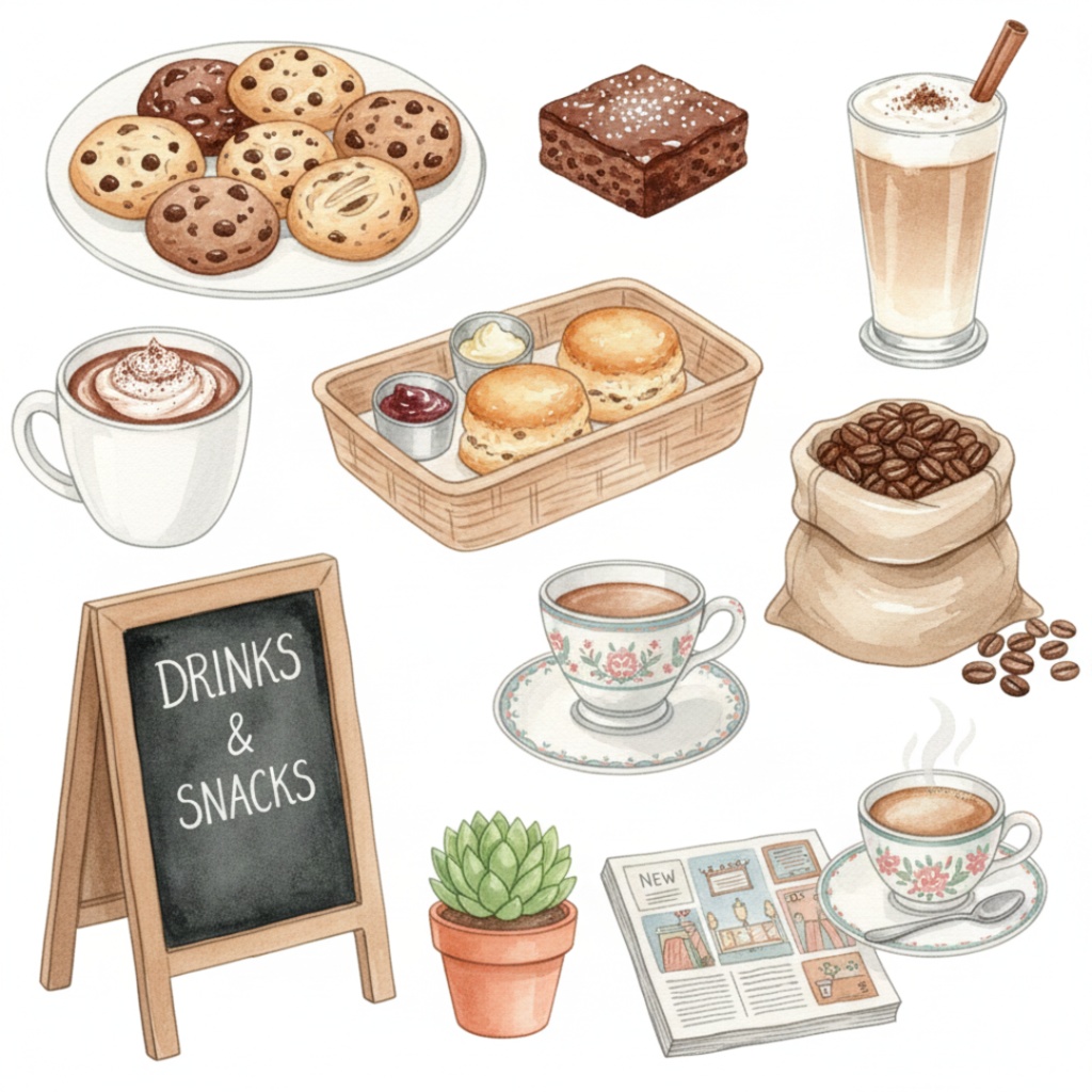 カフェ水彩クリップアートコレクション|100点+セット