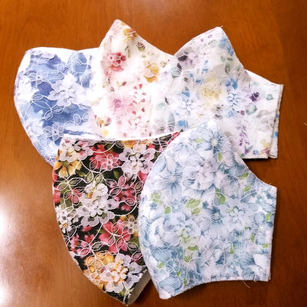 【ハンドメイド】⭐︎５個セット⭐︎手作りマスク〜レース付き〜