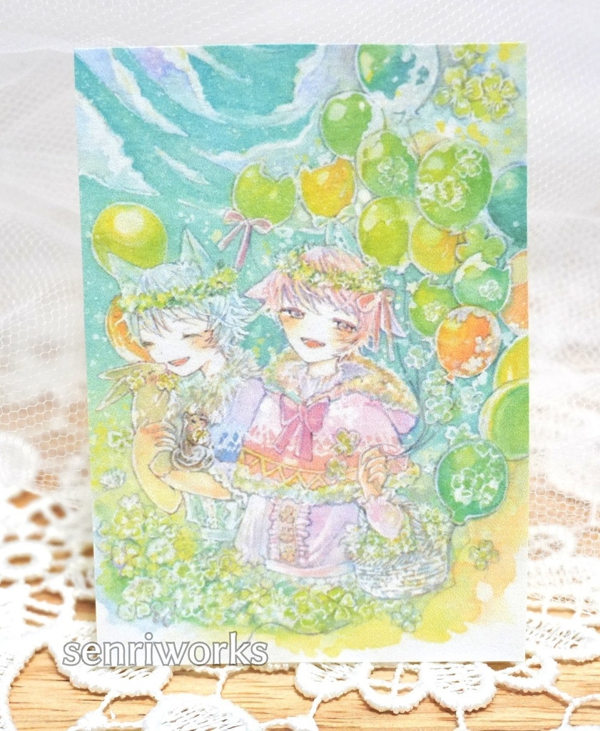 【新作】額装原画「白月と流星」