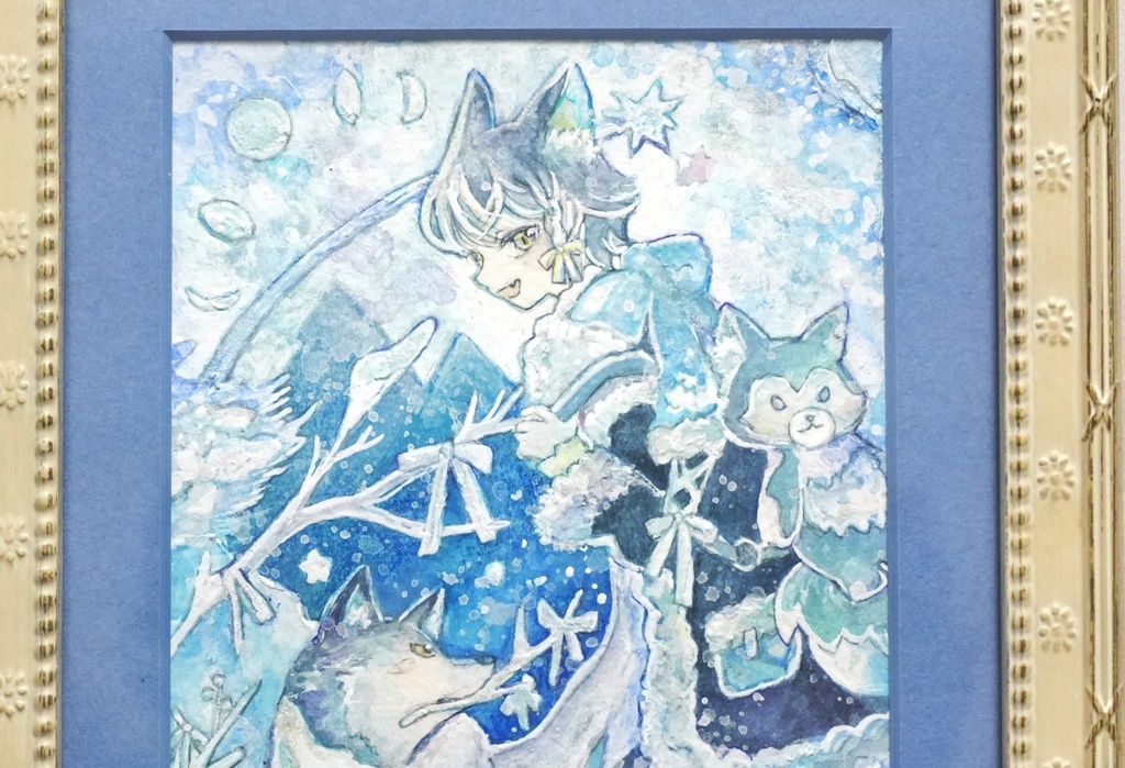 【新作】額装原画「白月と流星」