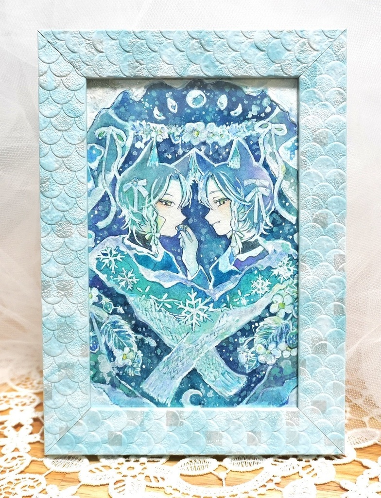 【新作】額装作品「月影の双子」