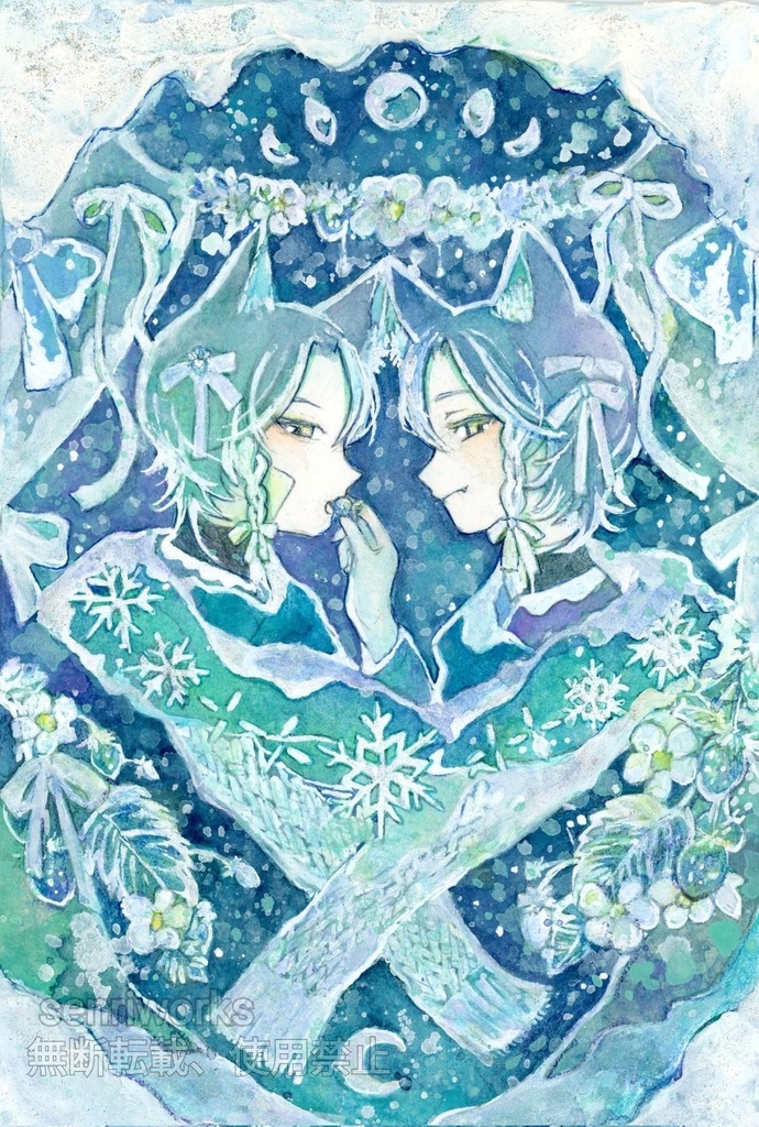 【新作】額装作品「月影の双子」