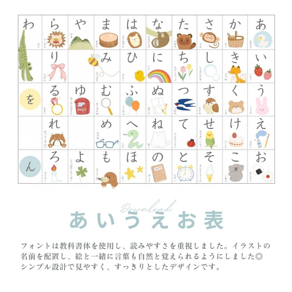 ぬり絵セットのあいうえお表