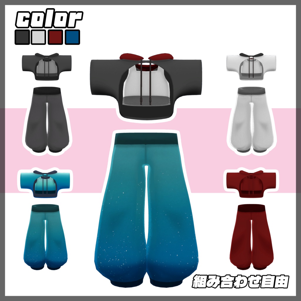 まめふれんず、エルシオン、ネメシス衣裳クロップドパーカーウエア -(VRChat向け衣装) #mumu_shop