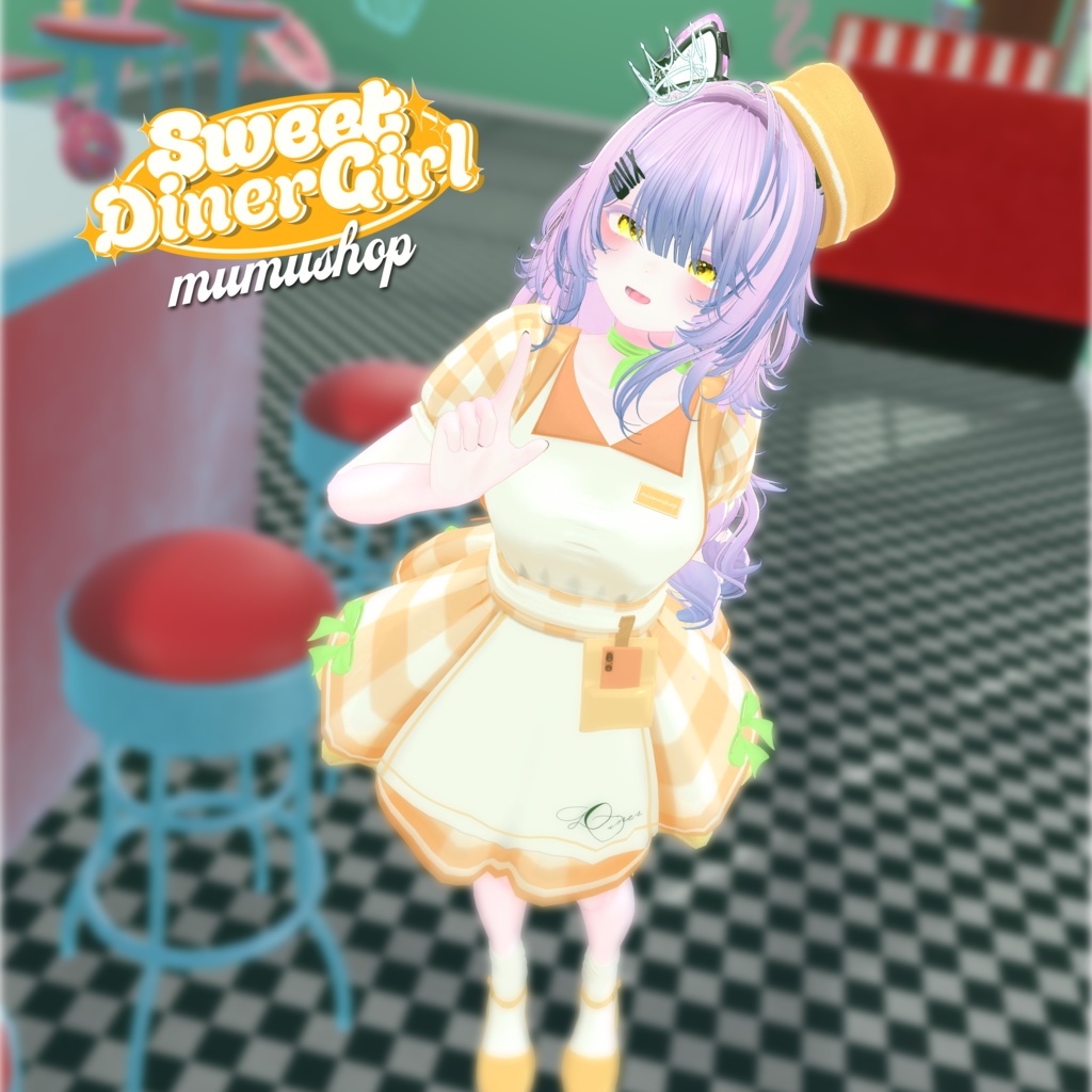 16アバター対応メイド風アメリカンダイナー衣装スイートダイナーガール(VRChat向衣装)#mumu_shop