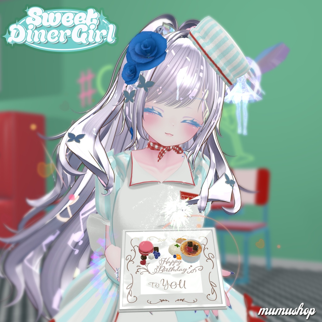 16アバター対応メイド風アメリカンダイナー衣装スイートダイナーガール(VRChat向衣装)#mumu_shop
