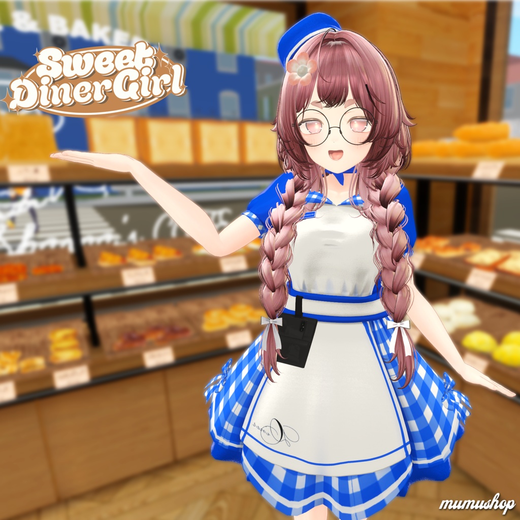 16アバター対応メイド風アメリカンダイナー衣装スイートダイナーガール(VRChat向衣装)#mumu_shop