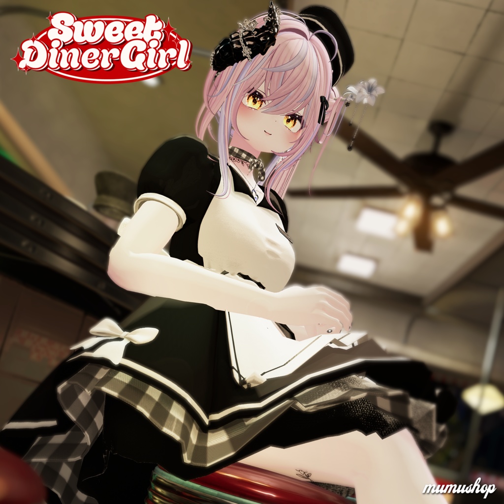 16アバター対応メイド風アメリカンダイナー衣装スイートダイナーガール(VRChat向衣装)#mumu_shop