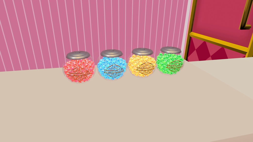 【VRChat・ワールド】食べれる!シンプルキャンディー瓶セット(丸)【お菓子・小物】