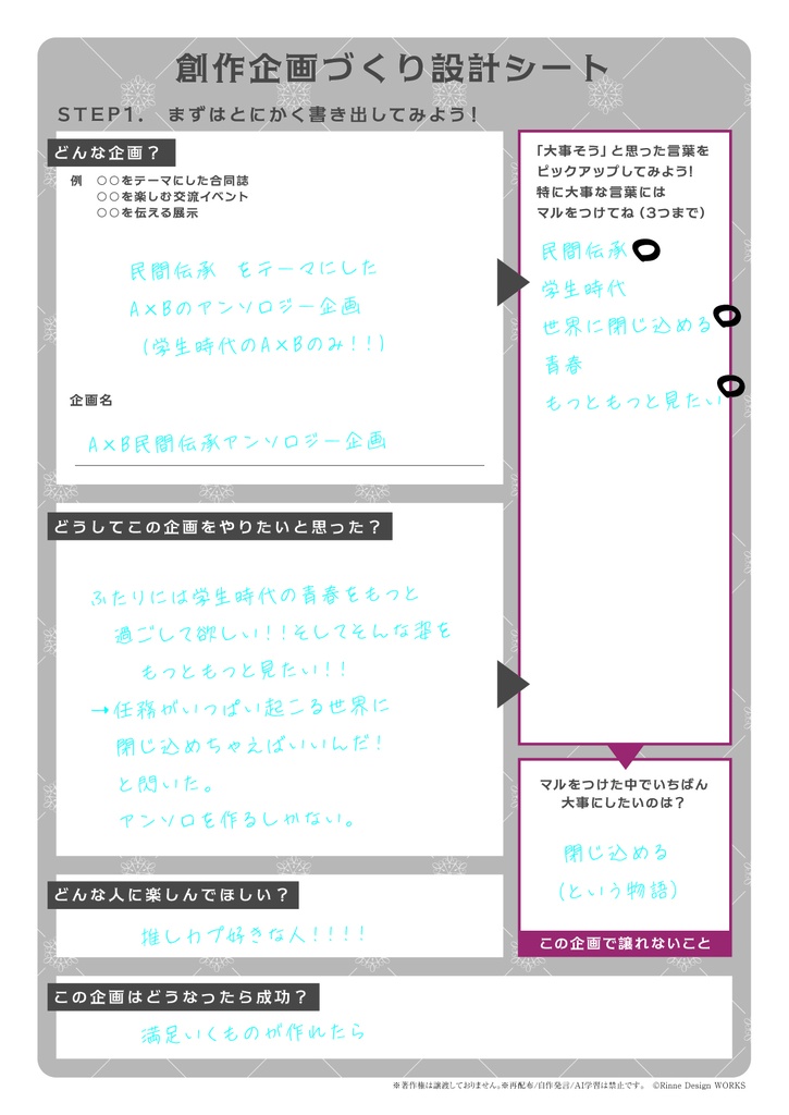 創作企画づくり設計シート|アンソロ・合同誌・展示・イベント企画整理用