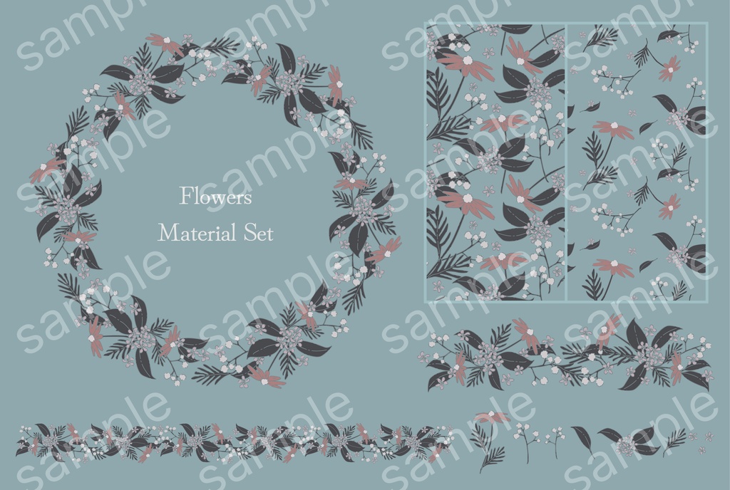 手描き風の花の素材セット24点