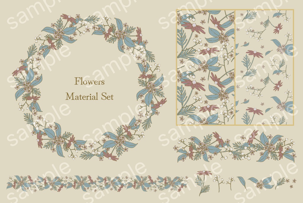 手描き風の花の素材セット24点