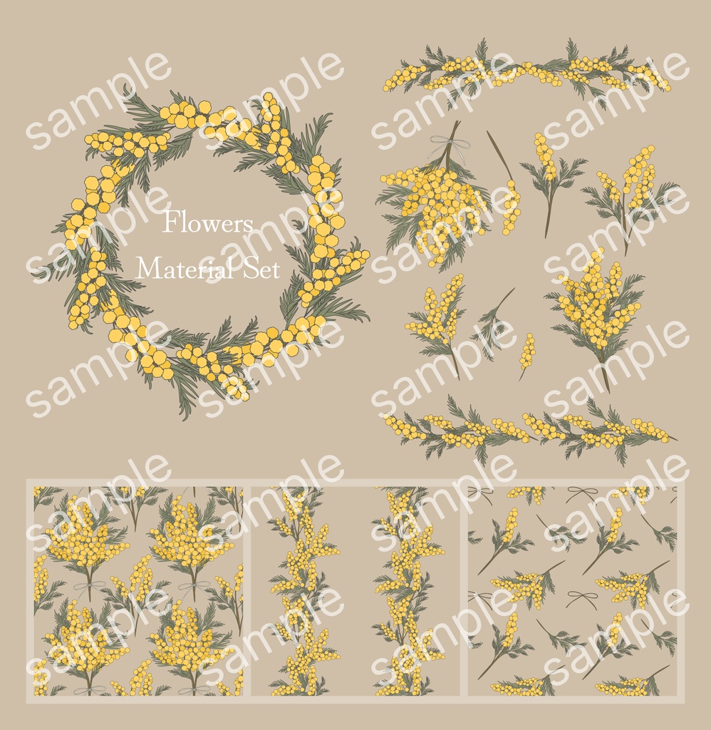 ミモザとチューリップの春の花素材セット