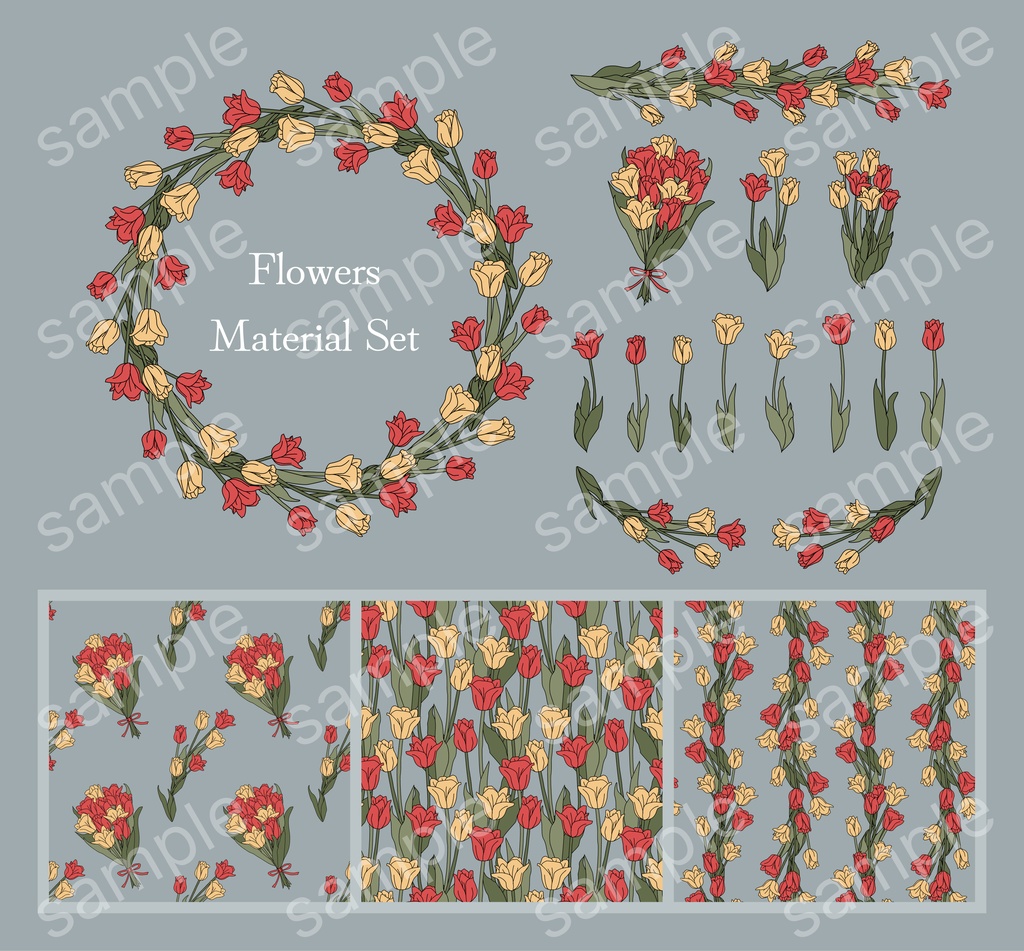 ミモザとチューリップの春の花素材セット