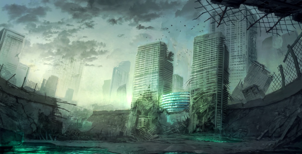 【汎用背景素材】近未来の荒廃都市