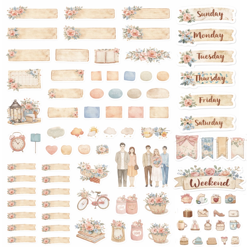 心が整う大人可愛いヴィンテージフラワー|デジタルプランナーステッカー