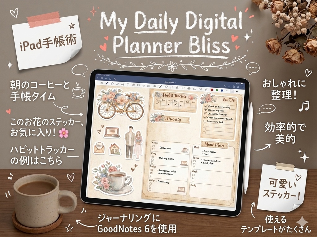 心が整う大人可愛いヴィンテージフラワー｜デジタルプランナーステッカー