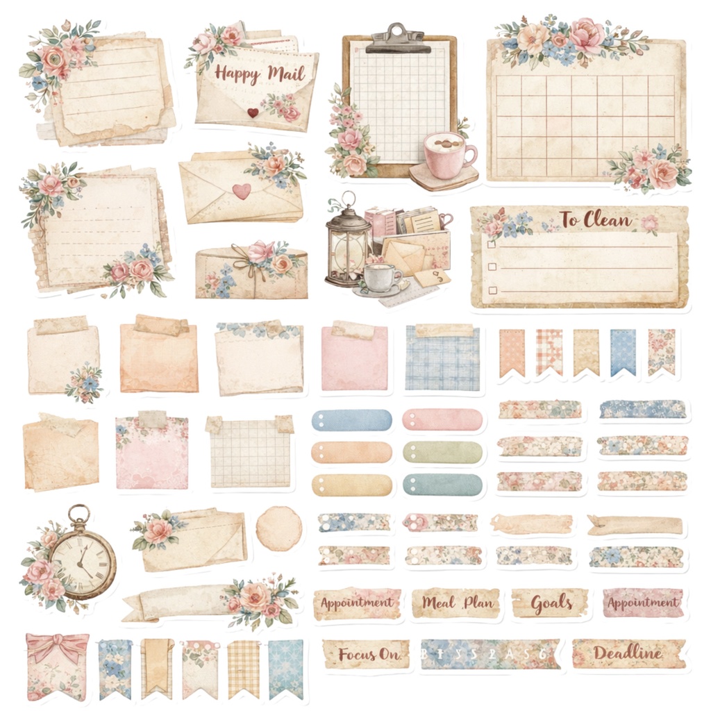 心が整う大人可愛いヴィンテージフラワー|デジタルプランナーステッカー