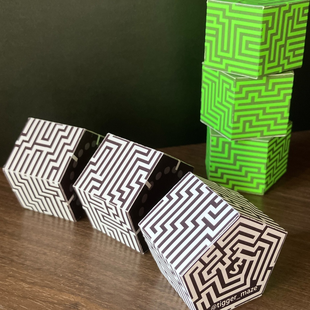 5角形3連結迷路パズル(白黒)