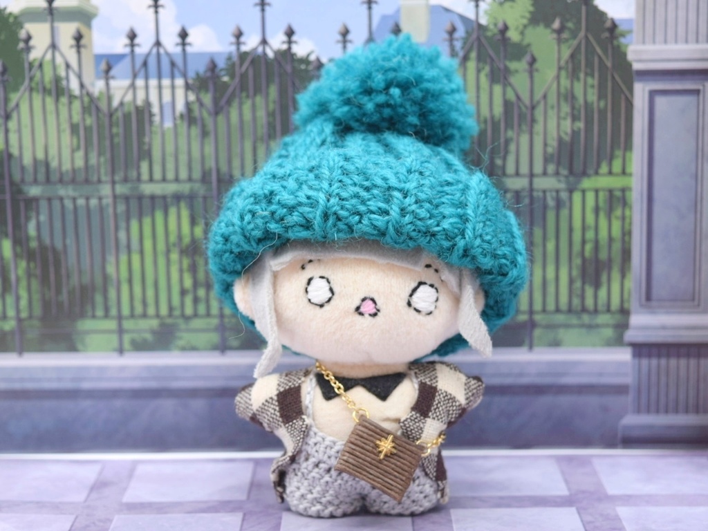 *ぬい用*ニット帽(ブルーグリーン/グレー)*