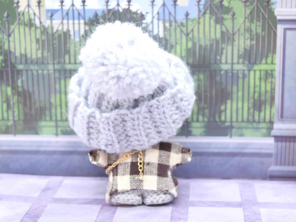 *ぬい用*ニット帽(ブルーグリーン/グレー)*