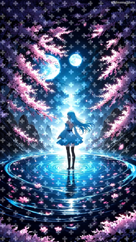 【待受】夜桜と月【スマホ壁紙】