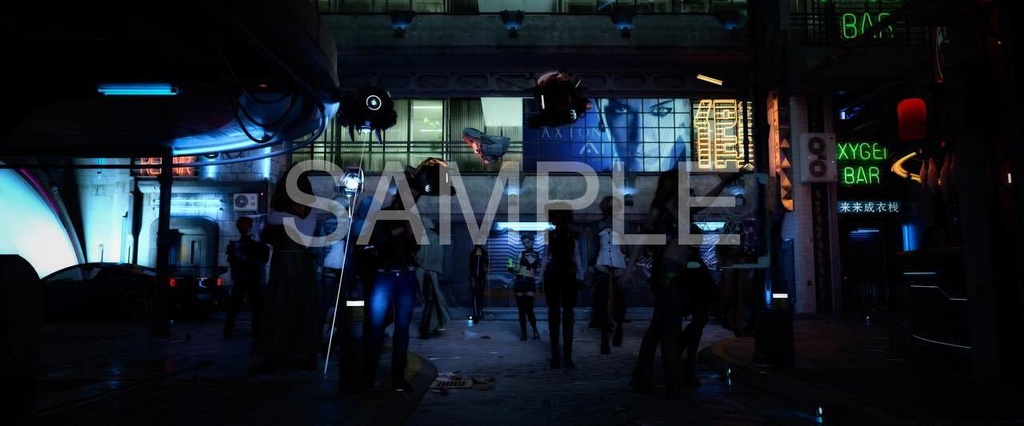 近未来SF・サイバーパンク夜の市街地S4