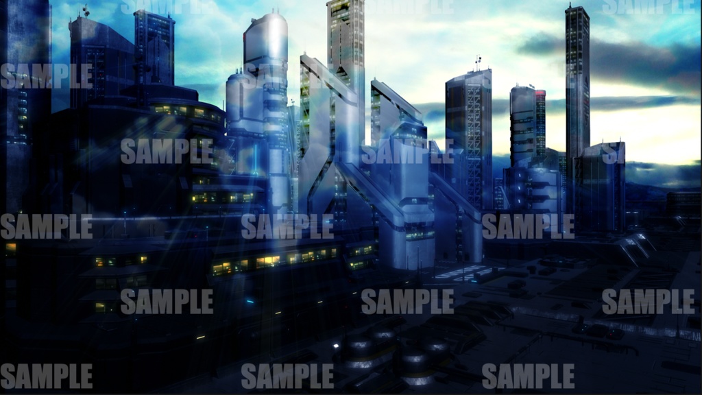 近未来都市景観アニメ風イラストB【商用利用向け】