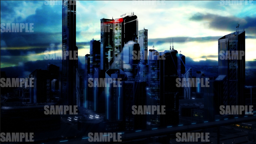 近未来都市景観アニメ風イラストD【商用利用向け】