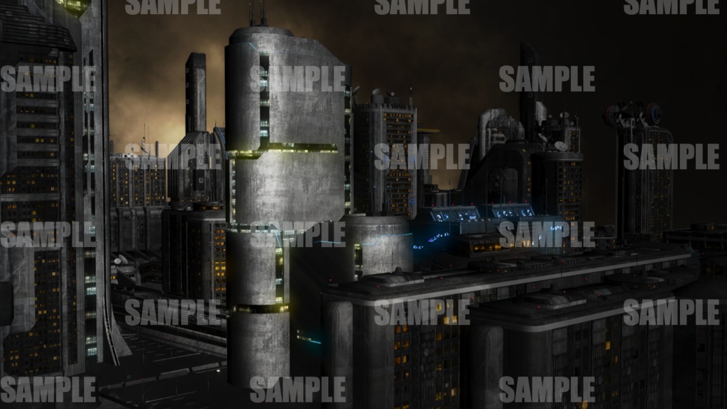 近未来都市夕暮れアニメ風イラストC【商用利用向け】