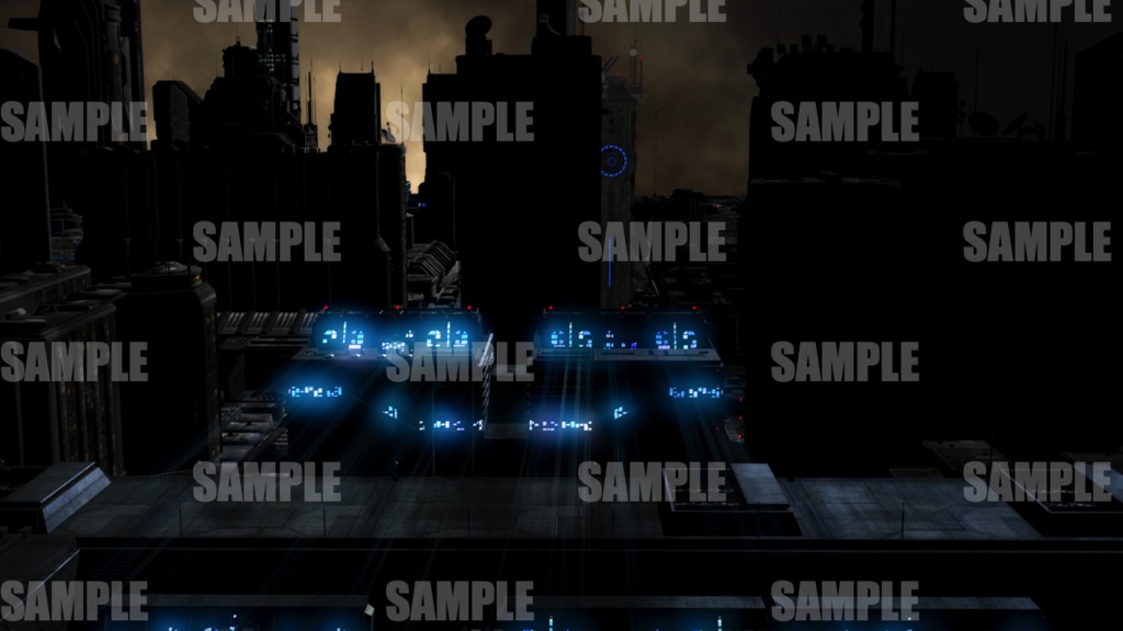 近未来都市夕暮れアニメ風イラストE【商用利用向け】