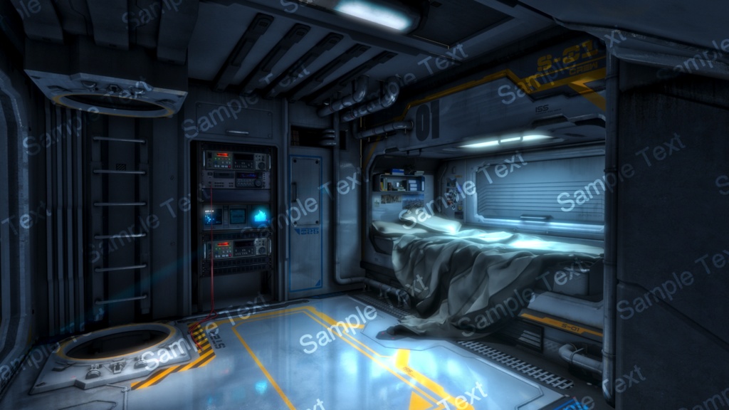 居住区ベッドルームB・アニメ風イラスト・近未来背景イラスト素材【商用利用向け】