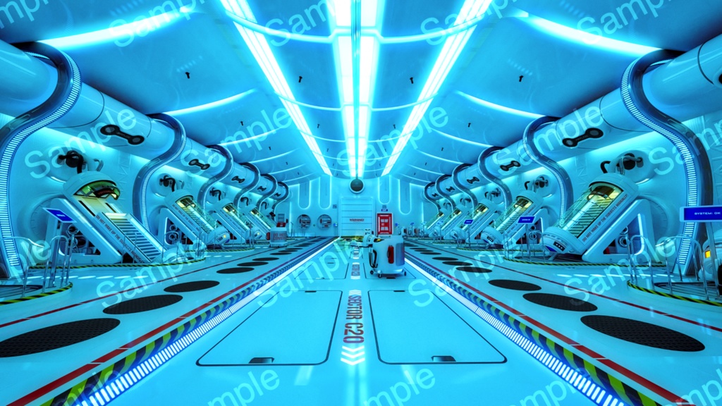 クローン研究医療施設4枚セット・近未来イラスト素材【商用利用向け】