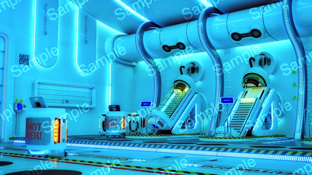 クローン研究医療施設4枚セット・近未来イラスト素材【商用利用向け】