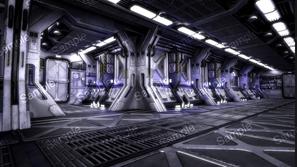 近未来居住区・格納庫2枚セット・イラスト素材【商用利用向け】