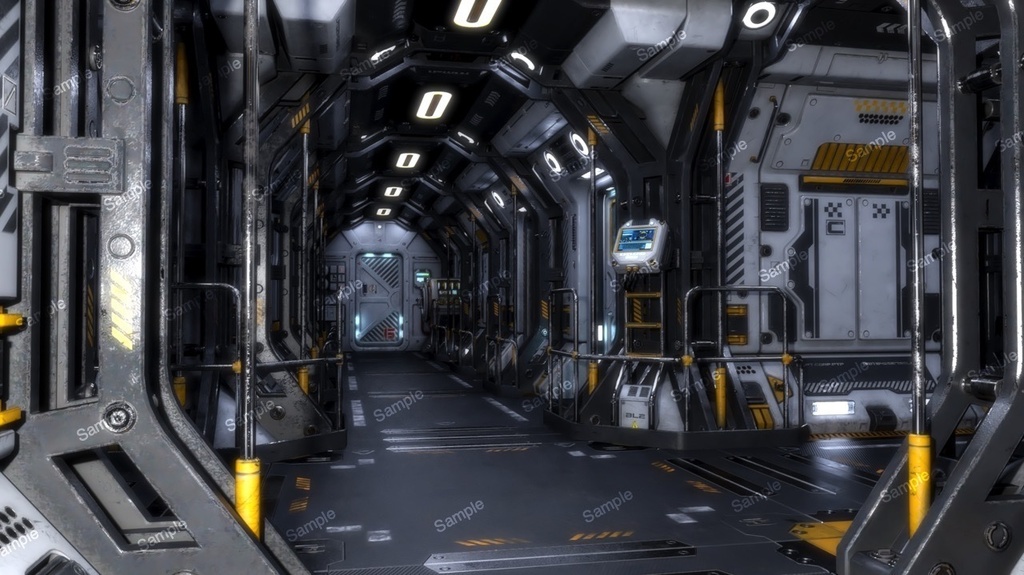 近未来地下居住区・シェルター2枚セット・アニメ風イラスト素材