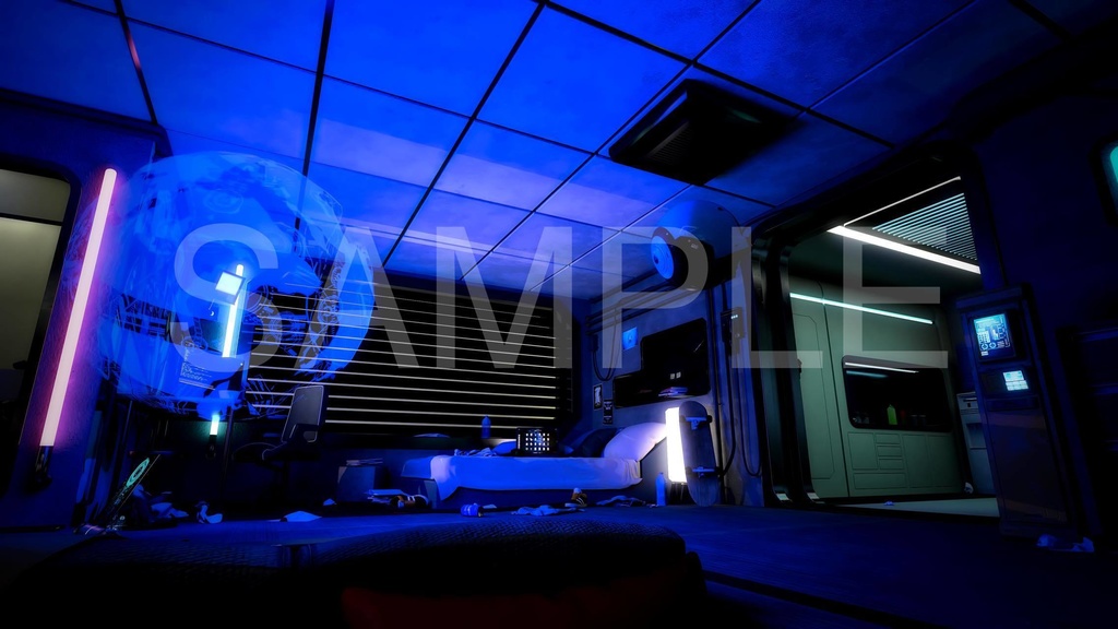 近未来マンション居住区D・マイルーム2枚セット・アニメ風イラスト素材D