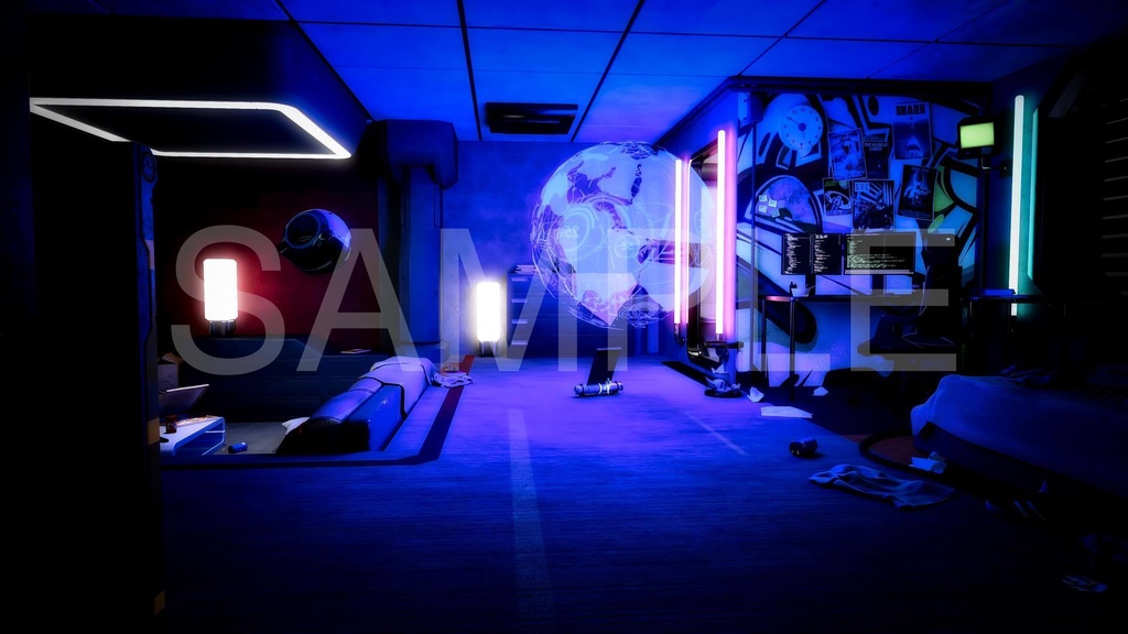 近未来マンション居住区C・マイルーム2枚セット・アニメ風イラスト素材C