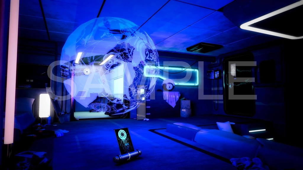 近未来マンション居住区B・マイルーム2枚セット・アニメ風イラスト素材B