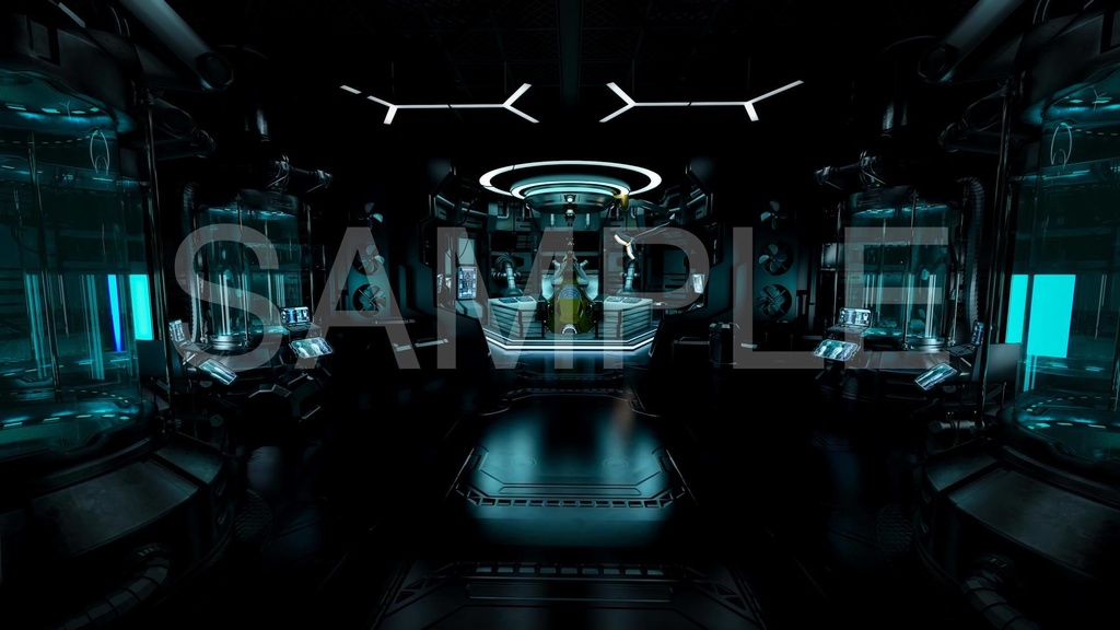 近未来サイバーな研究施設内、色調別3枚セット・アニメ風イラスト素材