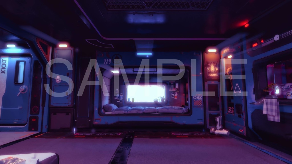 サイバーパンク・マイルーム2枚セット(各色調2種4枚)近未来アニメ風イラスト素材