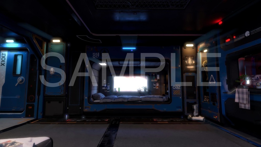 サイバーパンク・マイルーム2枚セット(各色調2種4枚)近未来アニメ風イラスト素材