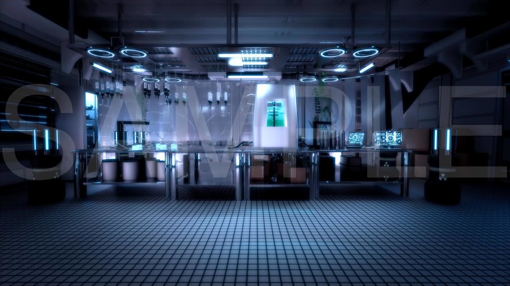 近未来研究施設6枚セット(構図2種×色調3パターン計6枚)近未来アニメ風イラスト素材