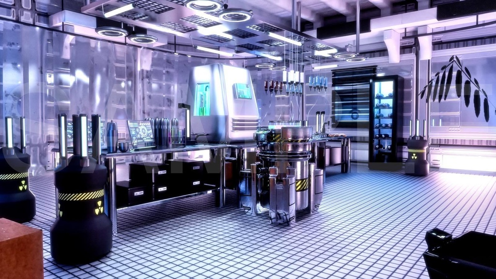 近未来研究施設6枚セット(構図2種×色調3パターン計6枚)近未来アニメ風イラスト素材