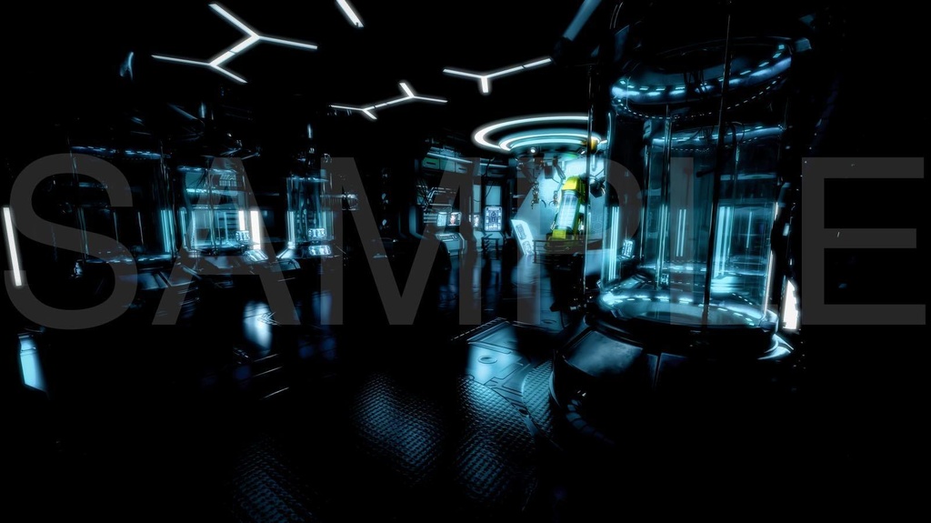 近未来サイバーな研究施設内(B)、色調別3枚セット|近未来アニメ風イラスト素材