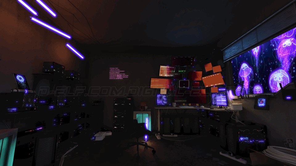 【動く背景イラスト】サイバーパンク・マイPCルーム(ループ映像MP4)